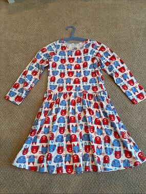 Girls Winter Water Factor Cat & Dog Red & Blue Print Long-Sleeve Knit Dress NWOT